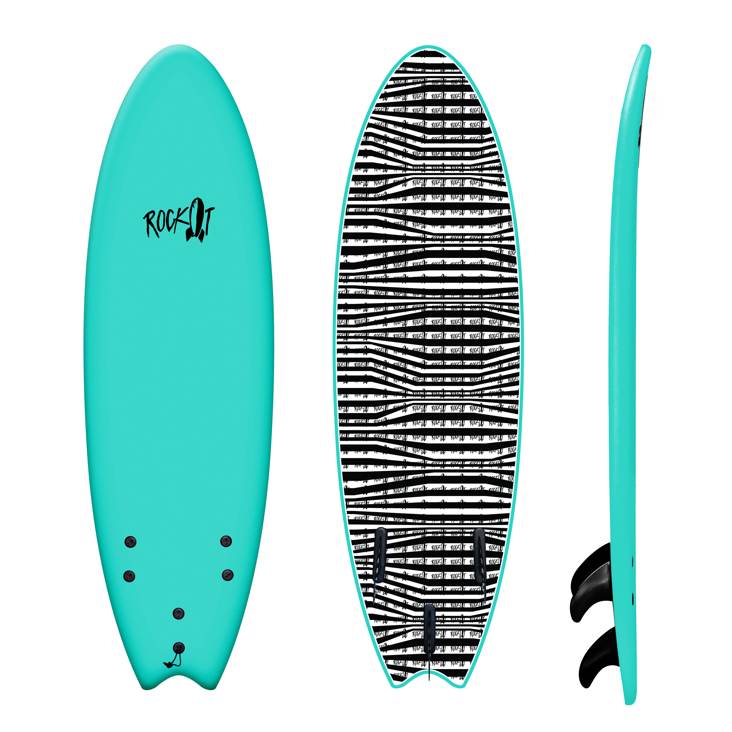 Fins & Leash 5ft 2 Soft Top Foamie Kids Surfboard Package with Bag 
