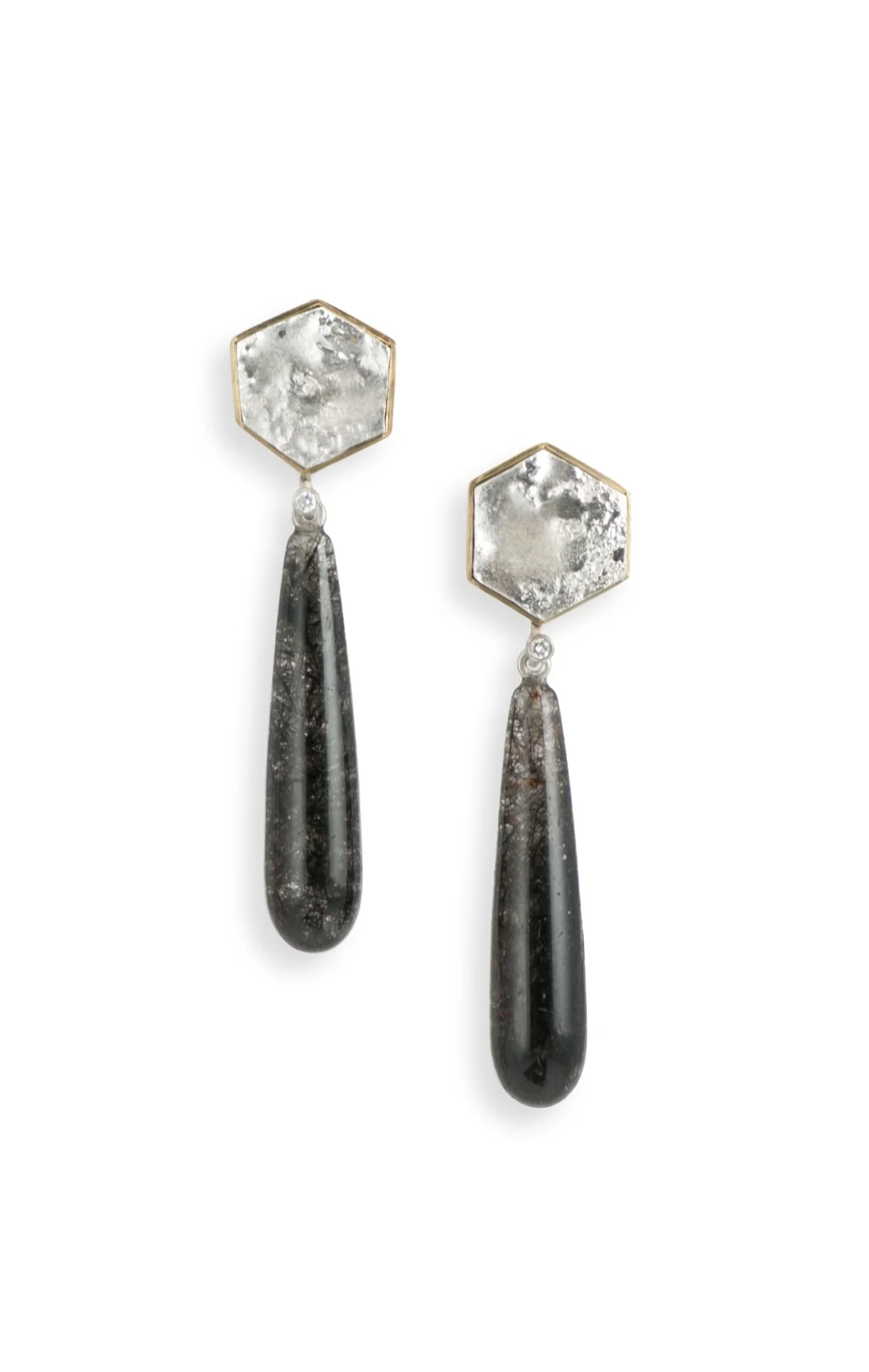 Dreaming of Iceland Earrings | 18k, sterling, rutilated quartz, diamonds | 429.