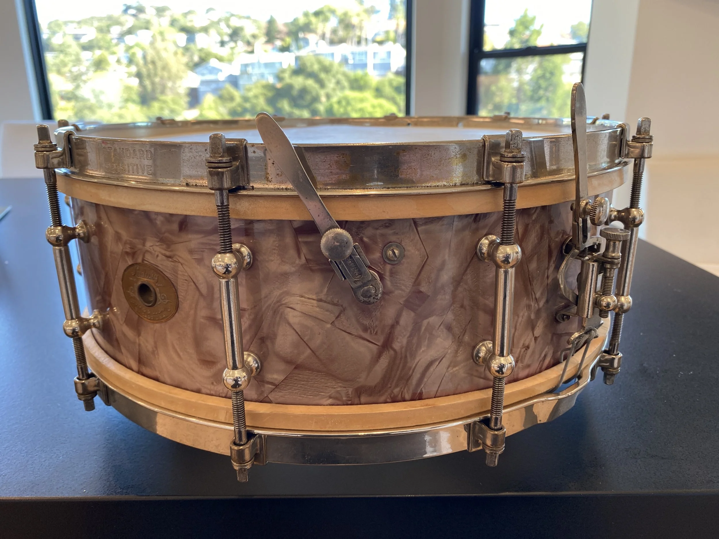 1929 LUDWIG &amp; LUDWIG 5x14 ROSE PEARL STANDARD-SENSITIVE MODEL &nbsp;