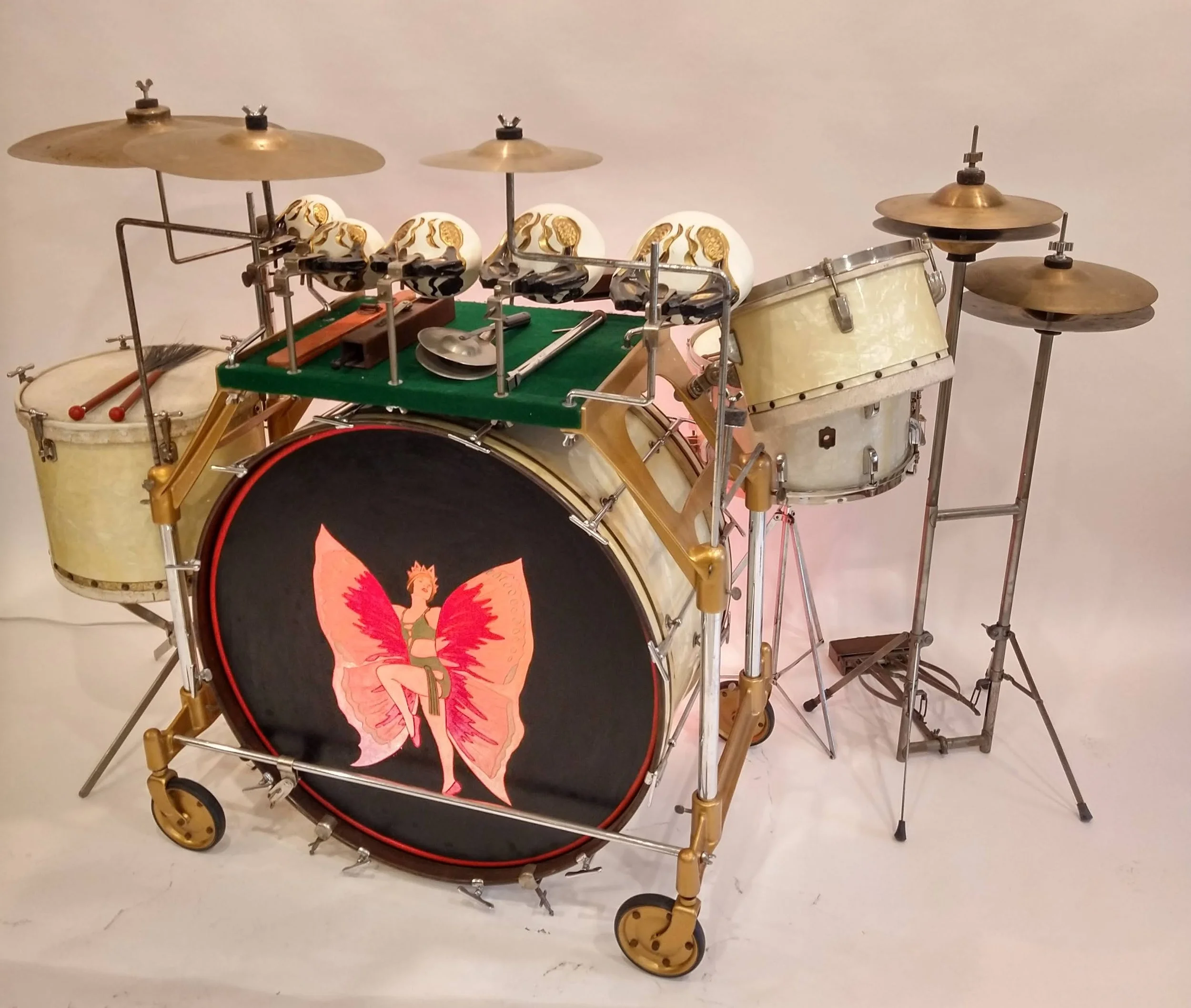 1930-39 Leedy Butterfly Girl Trap Kit with Rolling Console