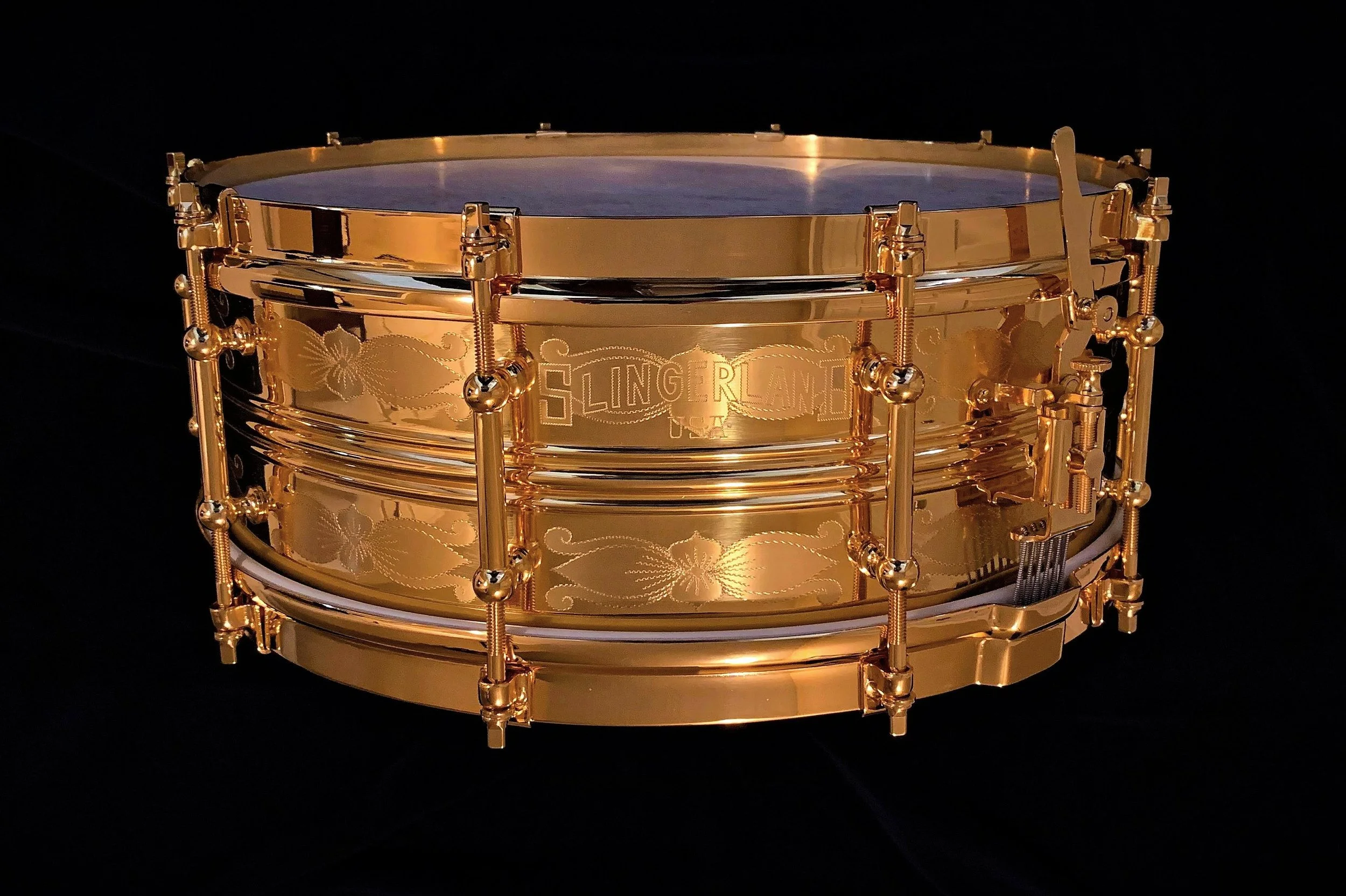 1928 Slingerland Artist All Gold and Engraved Snare Drum - 2.jpg