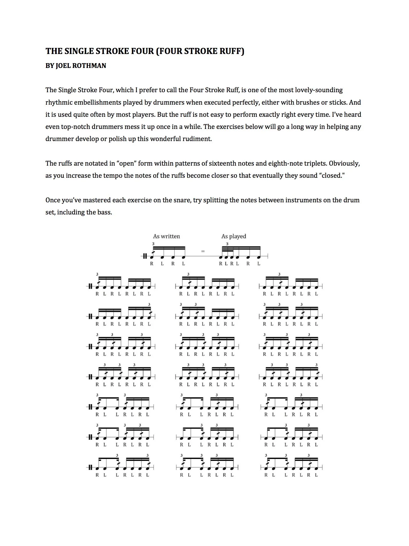 The Single Stroke Four (Four Stroke Ruff) — Not So Modern Drummer
