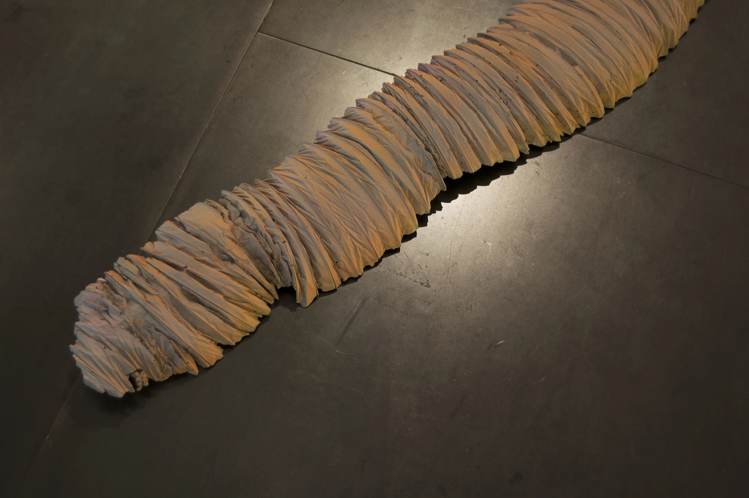 Zeugma (Channel) Concrete, fence posts, spray paint, binding wire 132"x10"x6", 2015.