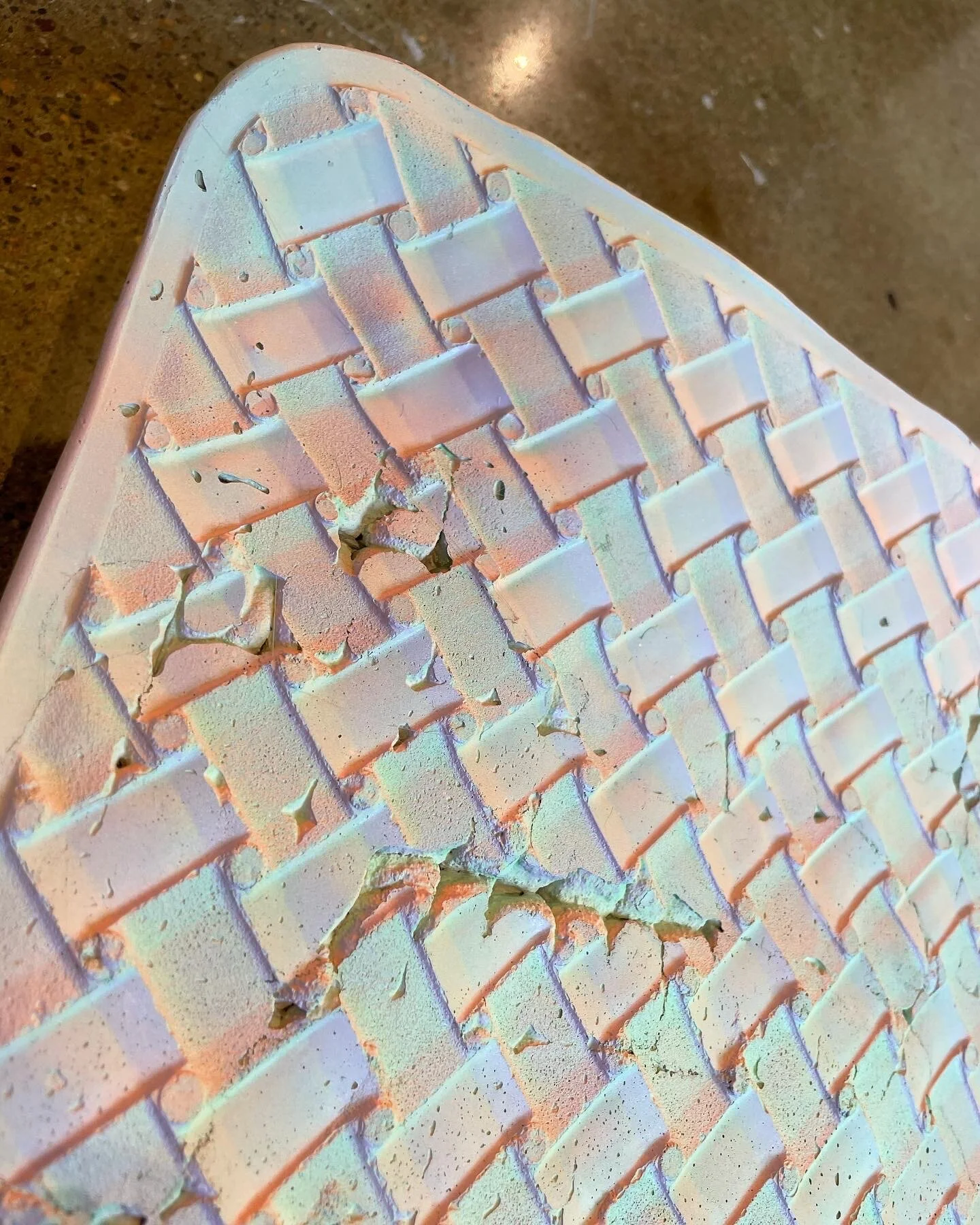    Lather and Rinse  (Detail)   Cement, wire mesh, bath tub plumbing, tub stopper. 5"x15"x31" 2020 