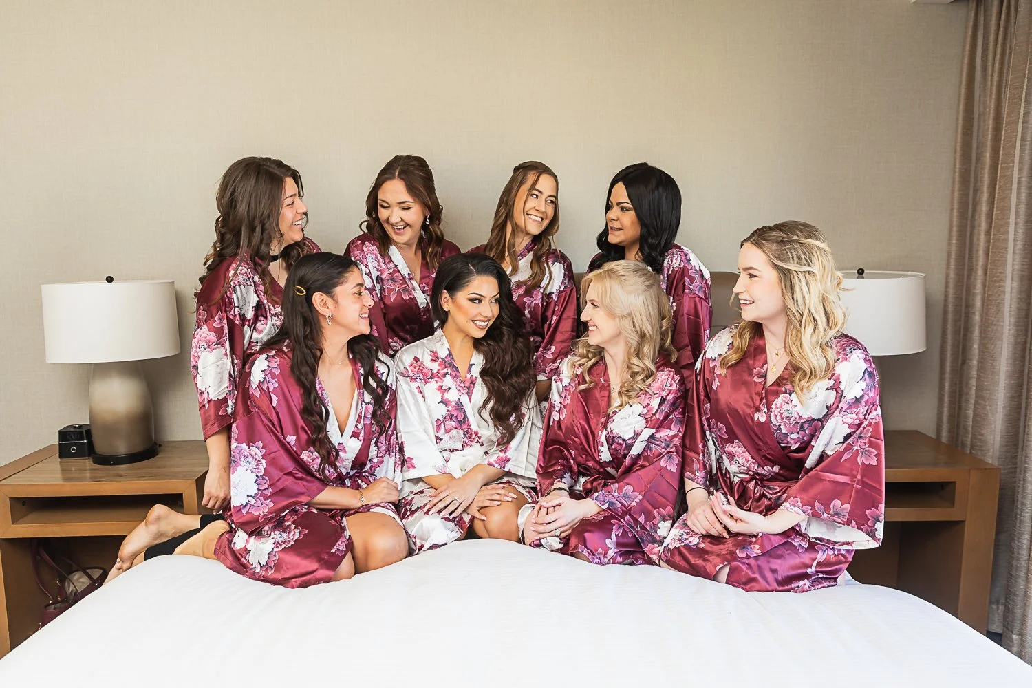 Bride and Bridesmaids getting ready in robes