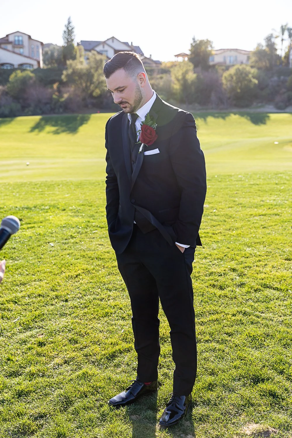 Groom in thought before ceremony