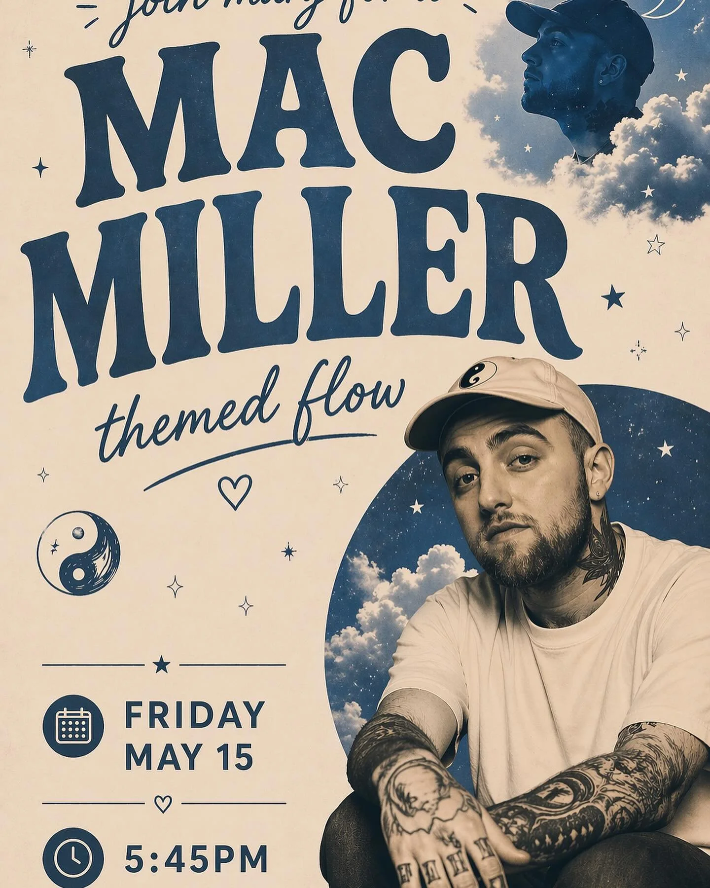 May is bringing the vibes ✨

Join us on the mat for a month of movement, music, and mindful connection:

🌿 Warm Yin with Kylee
Slow down, soften, and reset your nervous system with deep stretches and grounding energy. Perfect for finding balance as 