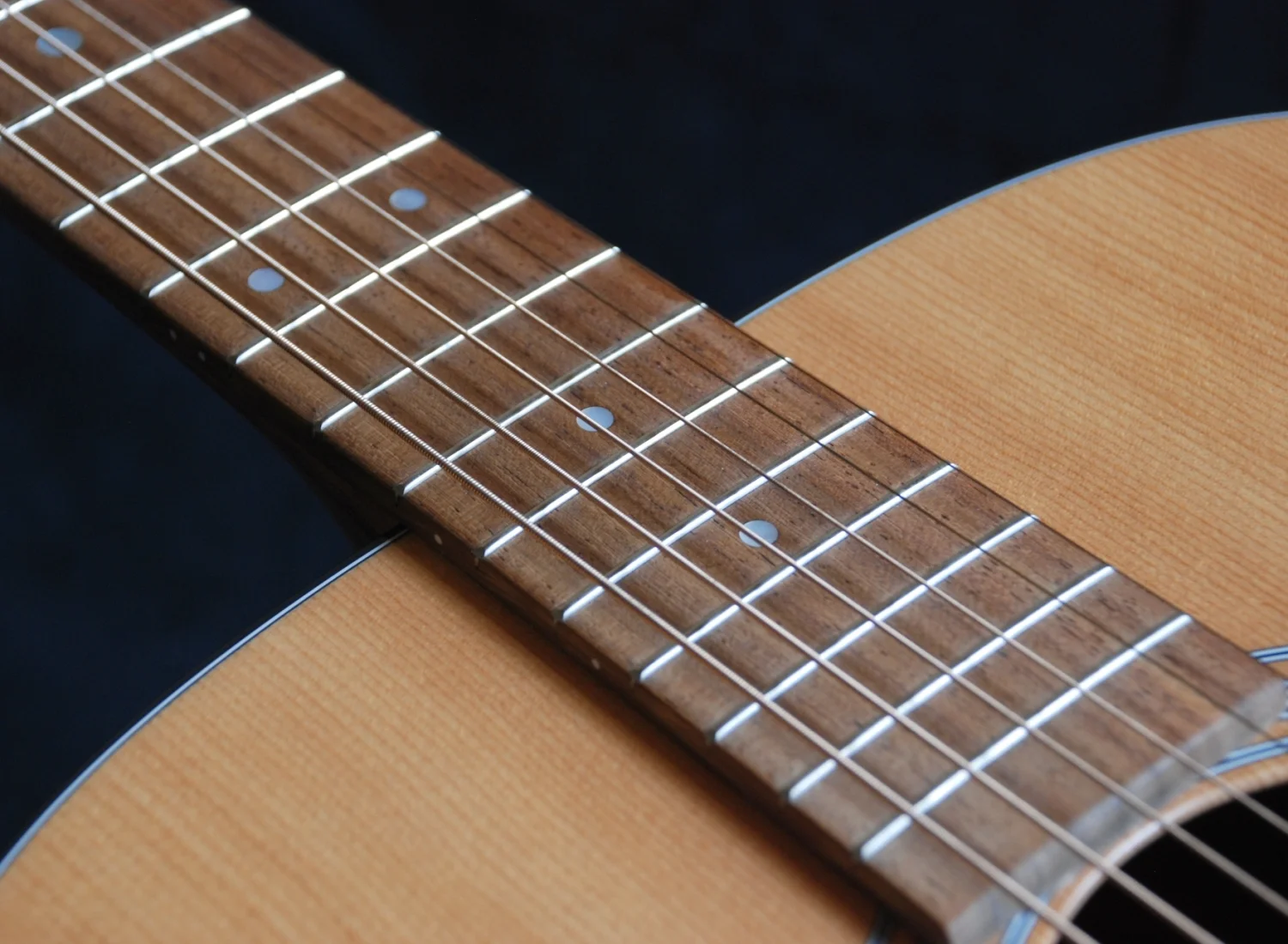 Dieses trockene Palisander-Griffbrett ( rosewood fretboard ) muss bald geölt werden.