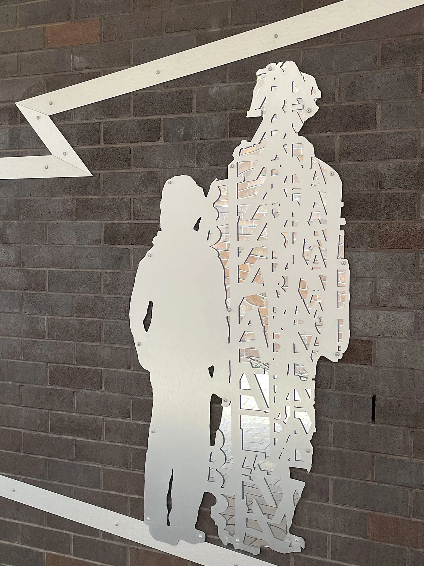  Barahanos Byrne   City Shift  - Detail of the component  Youth Turning . 2020. Mackenzie Walkway, Blacktown CBD. Aluminium Composite Panel and Tinted Acrylic Mirror.   Approximate dimensions: H3.5m x L35m  