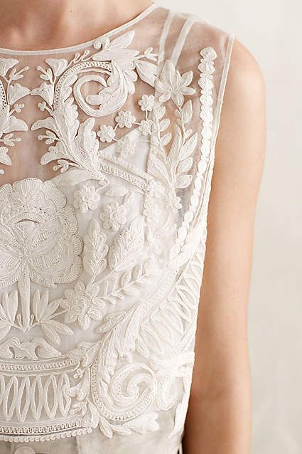  Embroidered sheer reference from the Bride, but with much less embroidery coverage on the final garment. 