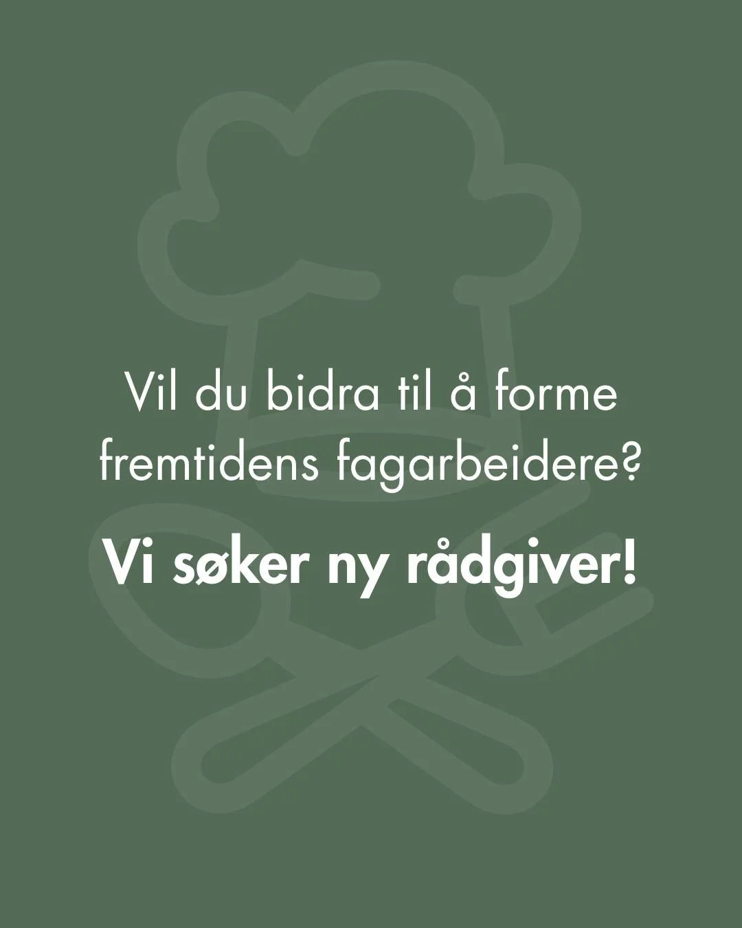 Er det deg vi ser etter? Eller kanskje noen du kjenner?🔎🧑&zwj;🍳
 
Vi tror du har:
- Fagbrev som kokk, ern&aelig;ringskokk, baker eller konditor
- Solid og relevant erfaring fra bransjen
- Gode formidlingsevner &ndash; du liker ungdom og trives med