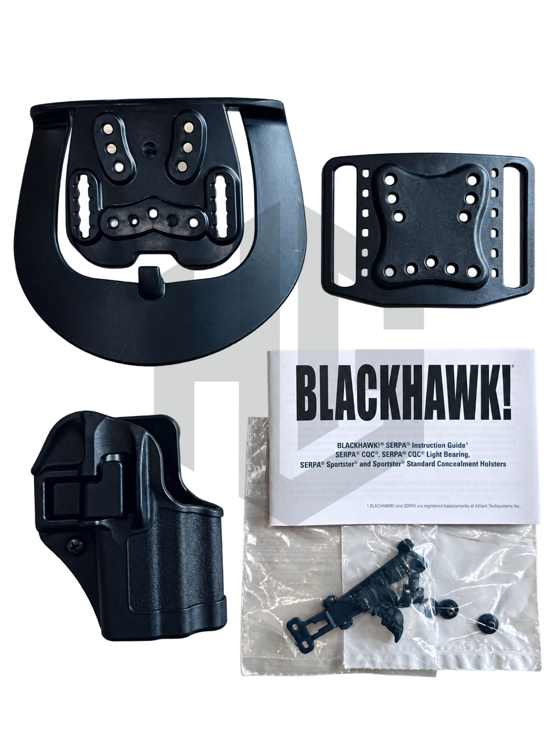 ซอง BLACKHAWK Glock 43 มือขวา 410568BK-R พร้อมฐาน Paddle ฐาน Belt Loop เอกสาร และถุงชิ้นส่วนย่อย