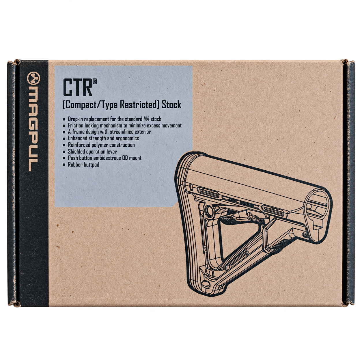 กล่องกระดาษ Magpul CTR พร้อมชื่อ Compact/Type Restricted Stock ภาพประกอบพานท้าย