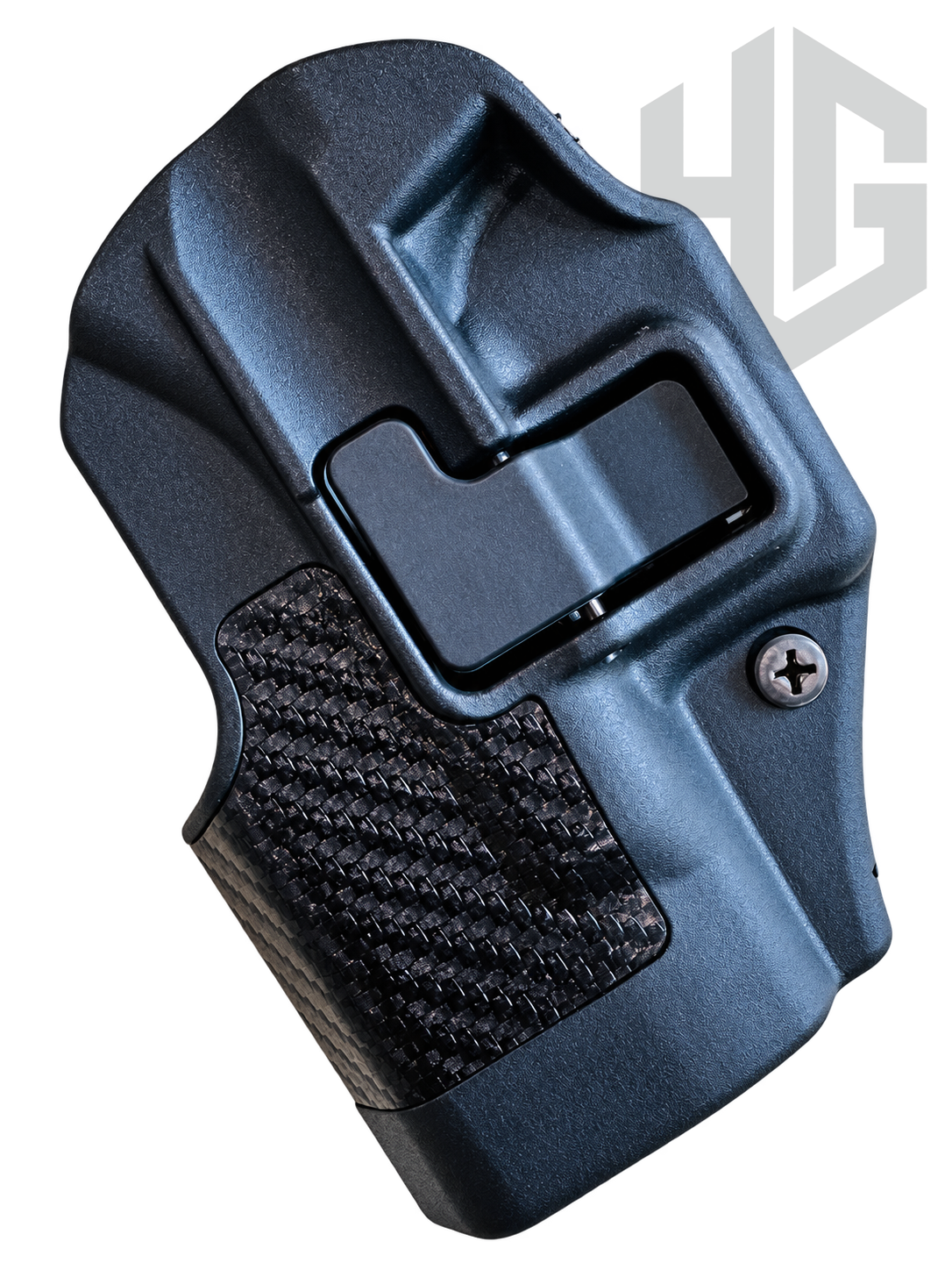 ซองปืน BLACKHAWK SERPA CQC 410001BK-L มือซ้าย สีดำ แสดงปุ่ม Auto Lock สกรูปรับแรงยึดและผิวลาย Carbon Fiber Finish
