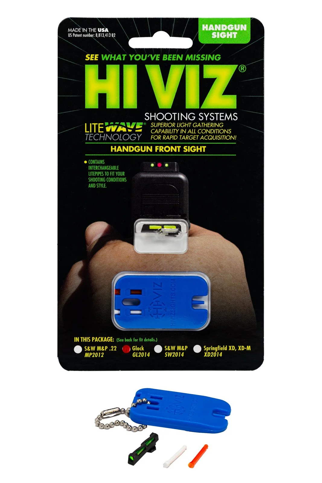 Hiviz ศูนย์หน้าไฟเบอร์ออปติกใส่Glock