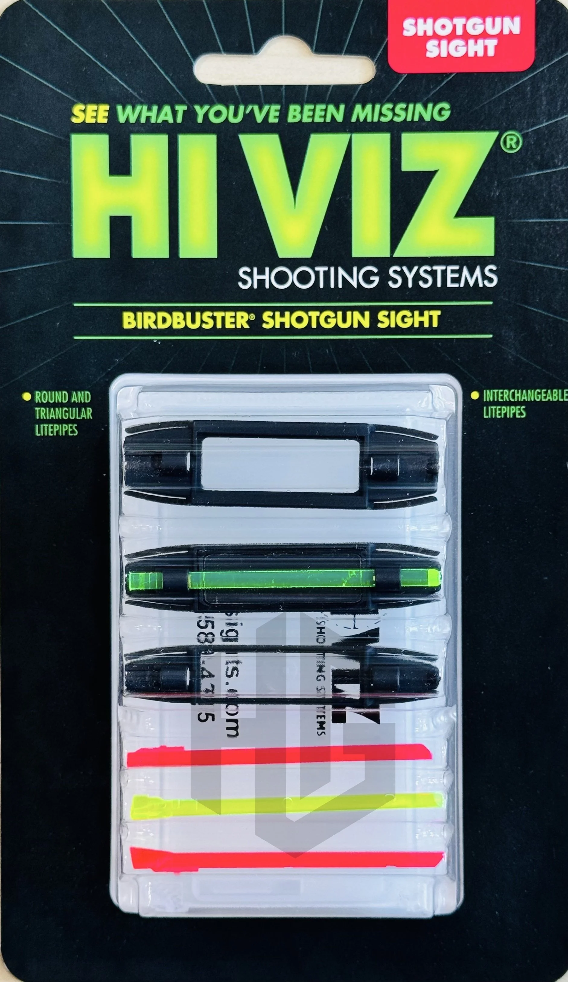 แพ็กเกจศูนย์ปืนลูกซอง HIVIZ BirdBuster พร้อมฐานแม่เหล็กและ LitePipe สีเขียวกับสีแดง