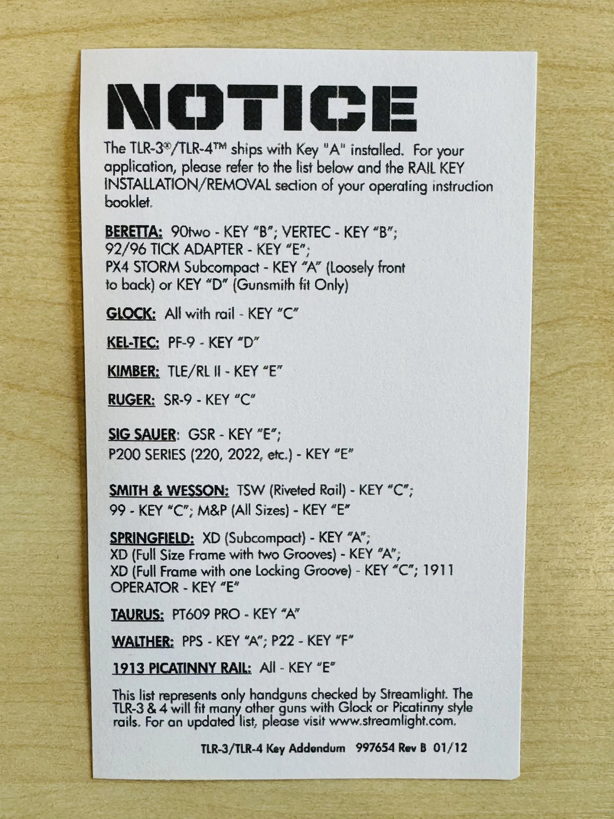 ไฟฉาย เลเซอร์ ติด Glock และหลายรุ่น มาพร้อมชุด Rail Locating Keys สำหรับเลือกใช้กับรางของปืนที่หลากหลาย