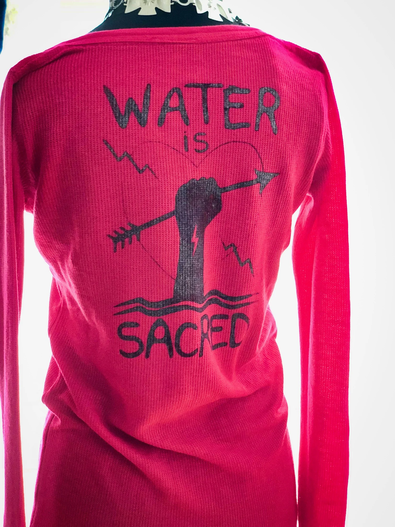 "Water is Sacred" Wild Berry Ladies' Thermal by Christi Belcourt