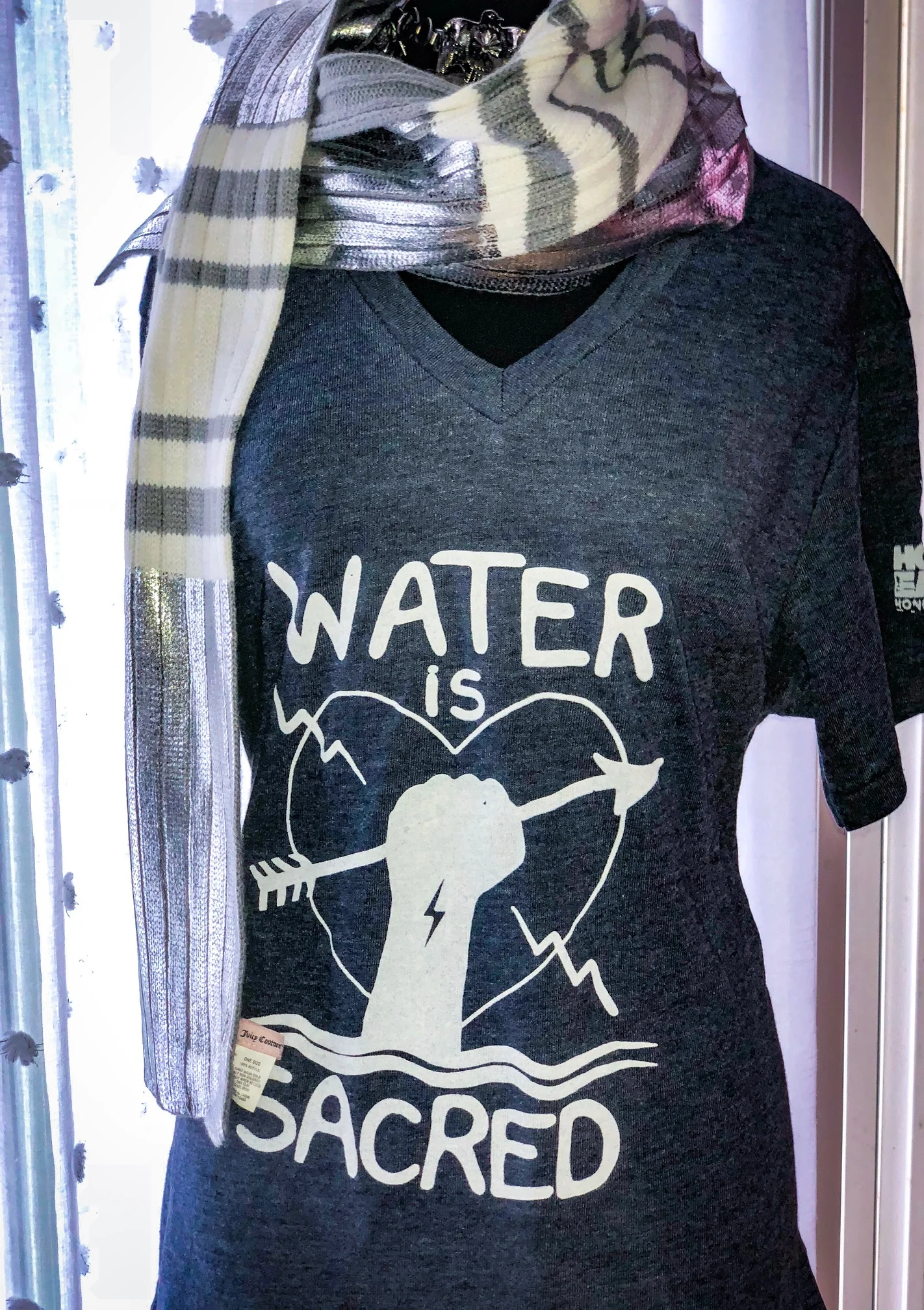 "Water is Sacred" Unisex Eco Jersey Boss V-Neck T-Shirt Christi Belcourt
