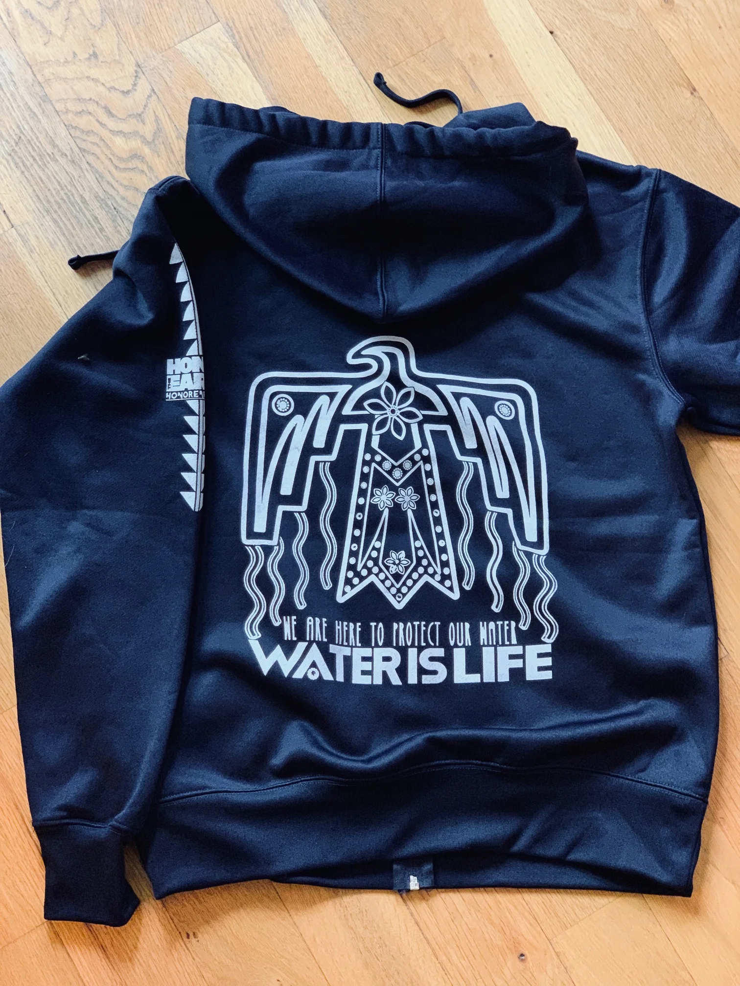 Water is Life: Navy Unisex Poly-Tech Hooded Full-Zip Sweatshirt