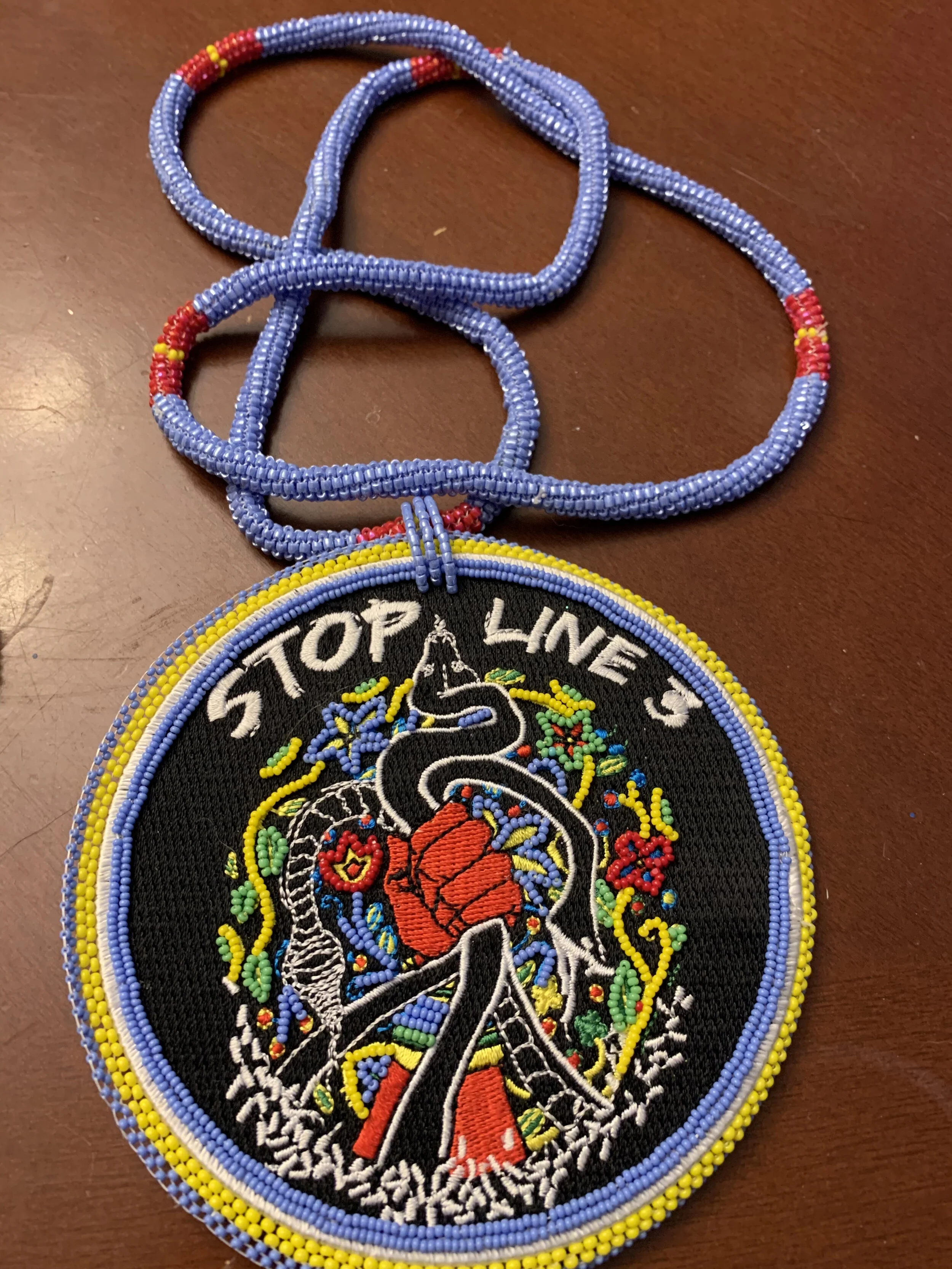 Stop Line 3 Authentic Native Custom Beaded Medallion (Blue #1)