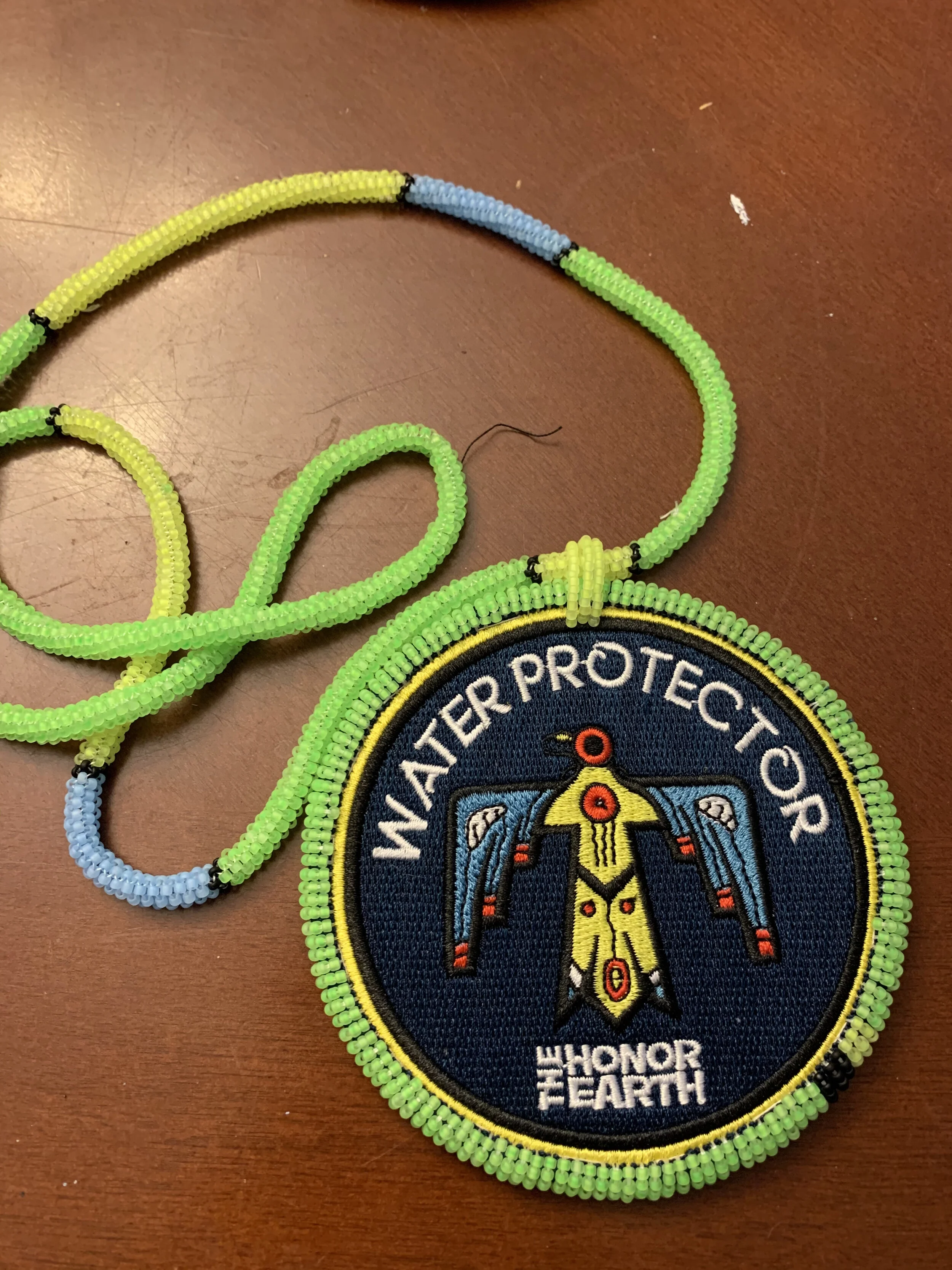 Thunderbird Water Protector Authentic Native Custom Beaded Medallion (Green #4)