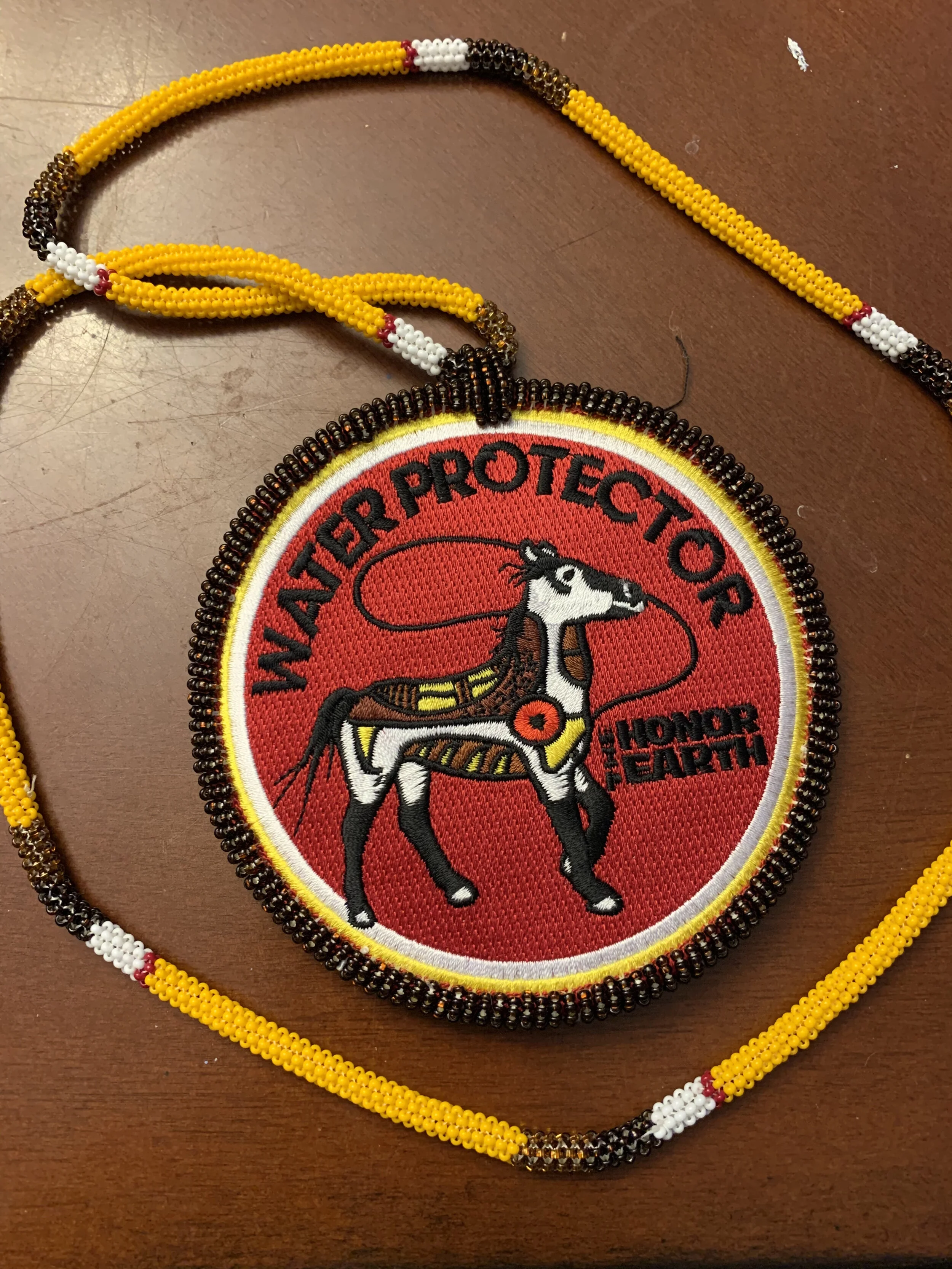Horse Nations Water Protector Authentic Native Custom Beaded Medallion (Yellow #5)