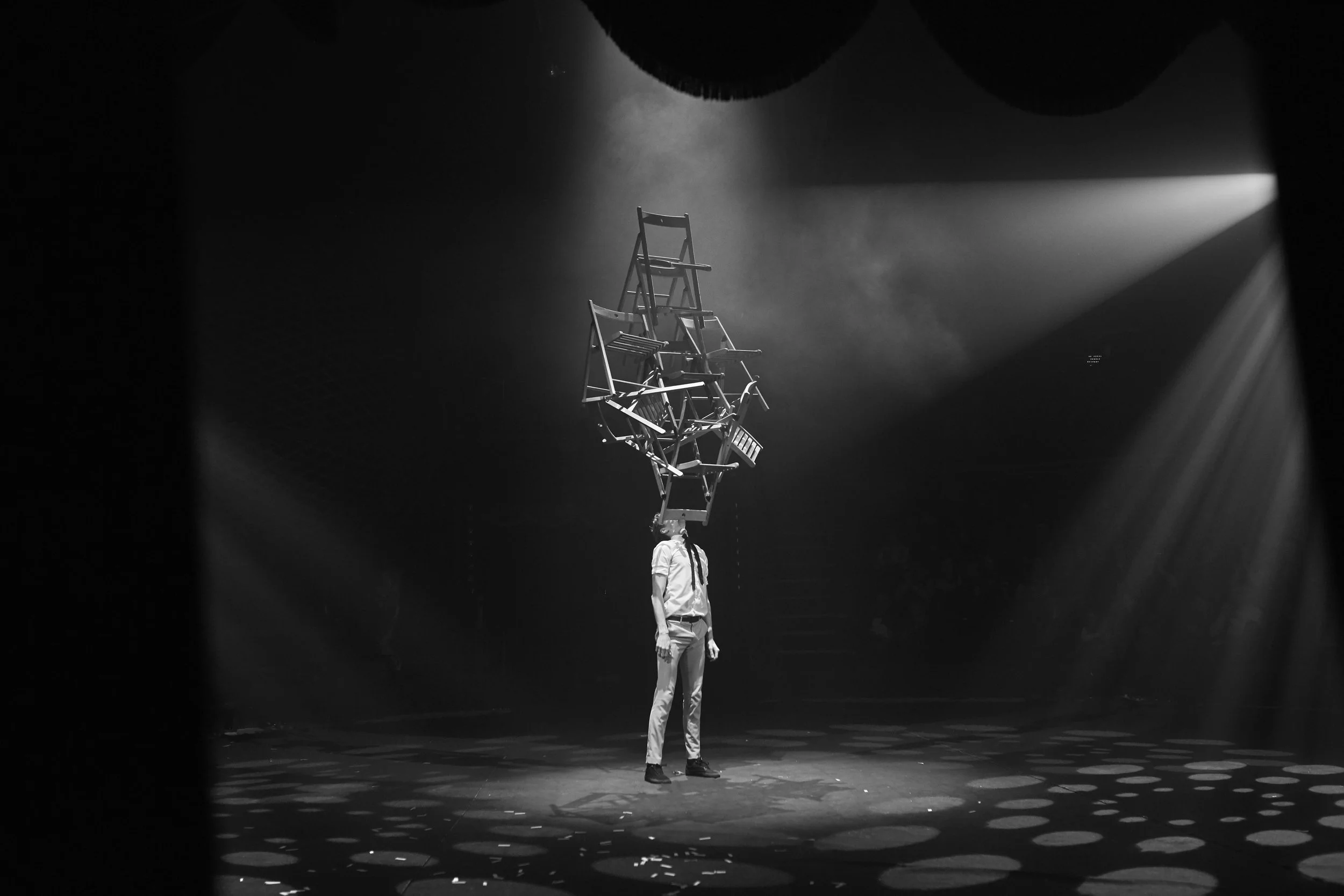 Tom Gaskin balancing chairs at The Great Yarmouth Hippodrome Circus