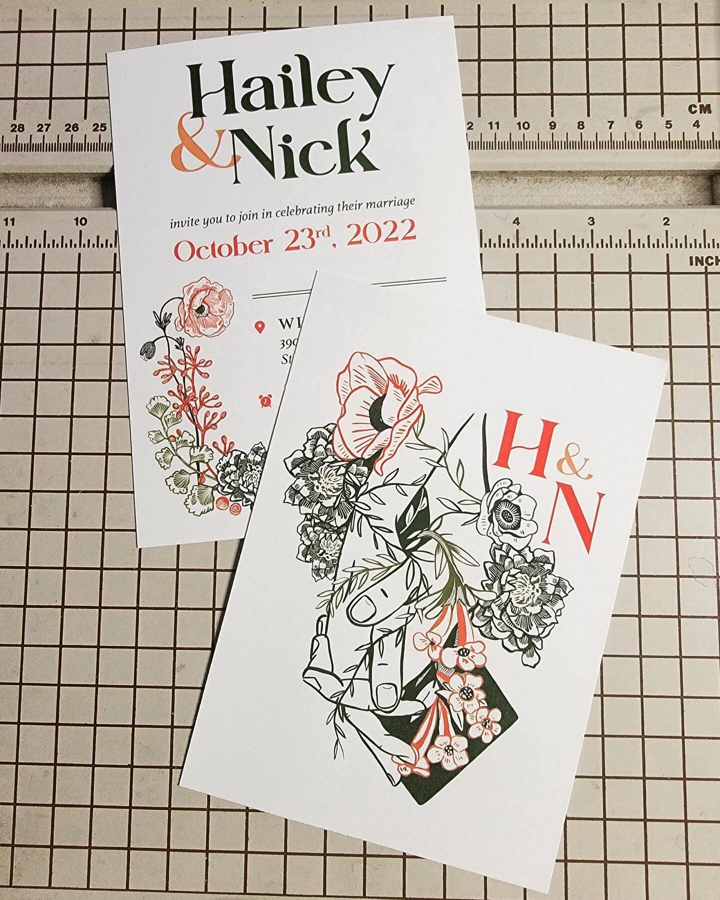 Annnnd they&rsquo;re off! Excited to share these invites for @hailey.scheffler and @nich.olas.kempen !! Can&rsquo;t wait! 

#graphicdesign #graphicdesigner #illustration #illustrator #weddinginspiration #weddinginvitations #printdesign #weddinginspo