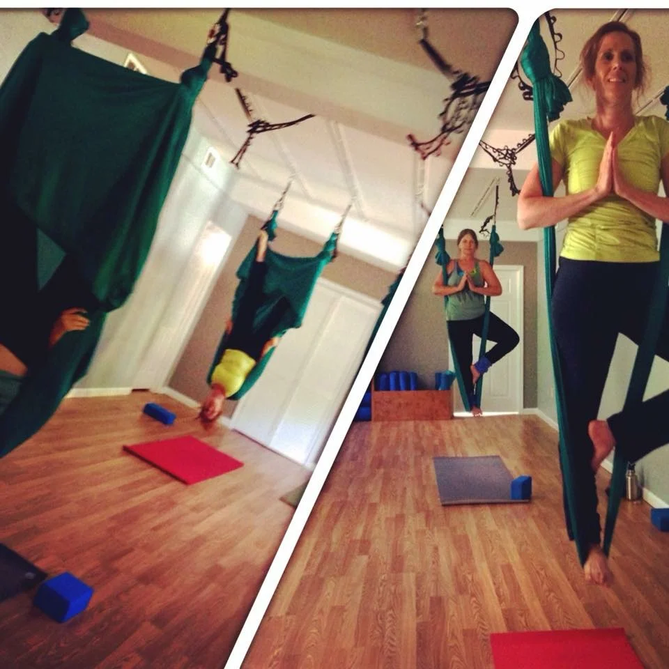 Aerial Yoginis in Bat and Tree Pose