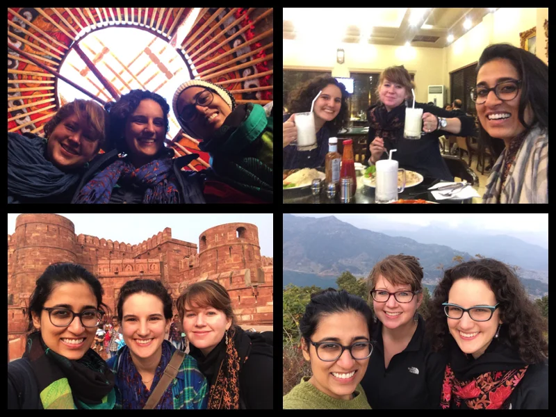 A selfie from every country we went to! Starting in the top left going clockwise: Kyrgyzstan, Pakistan, Nepal, India.