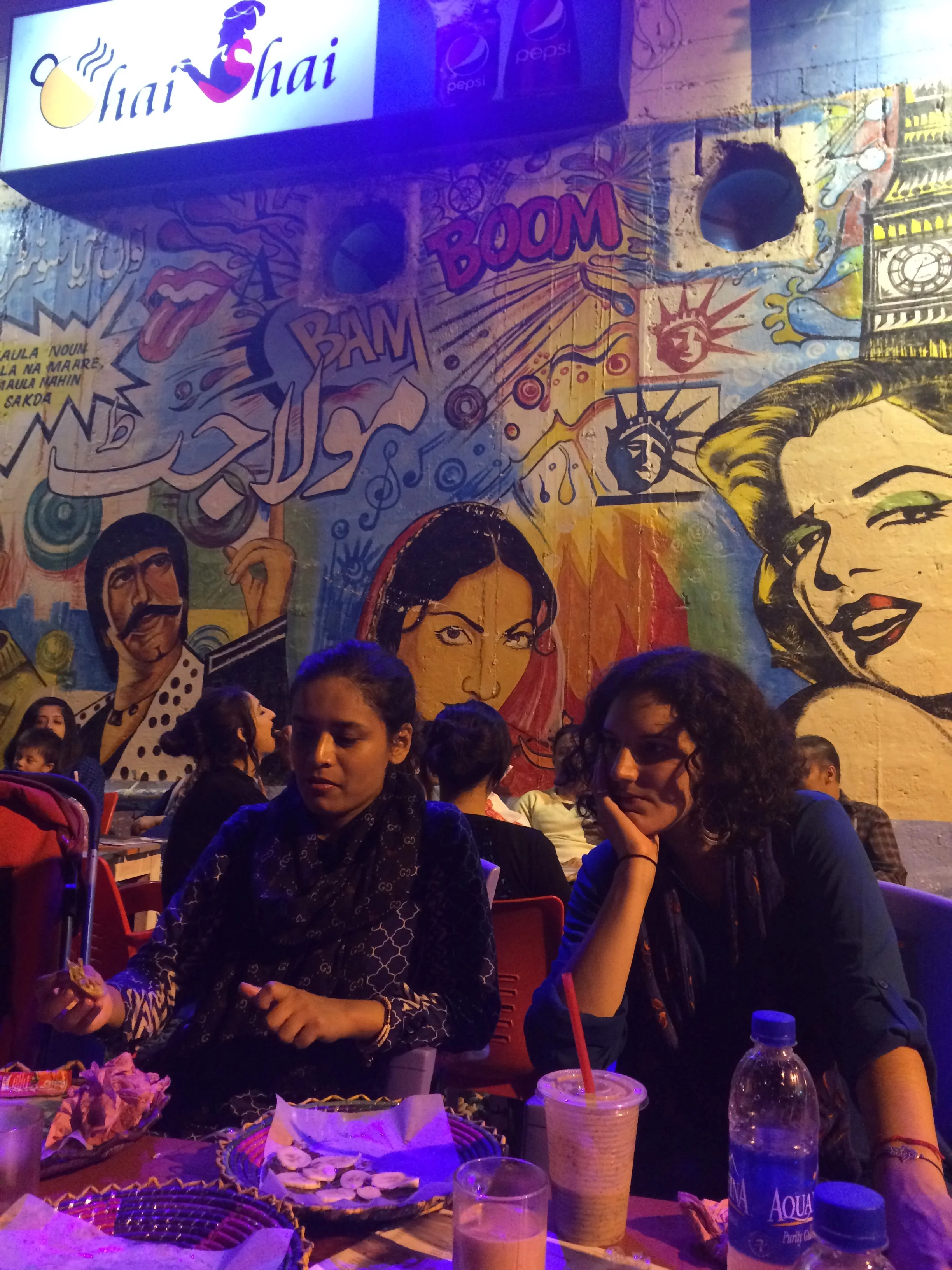 Hanging out at an outdoor cafe called Chai Shai in Karachi