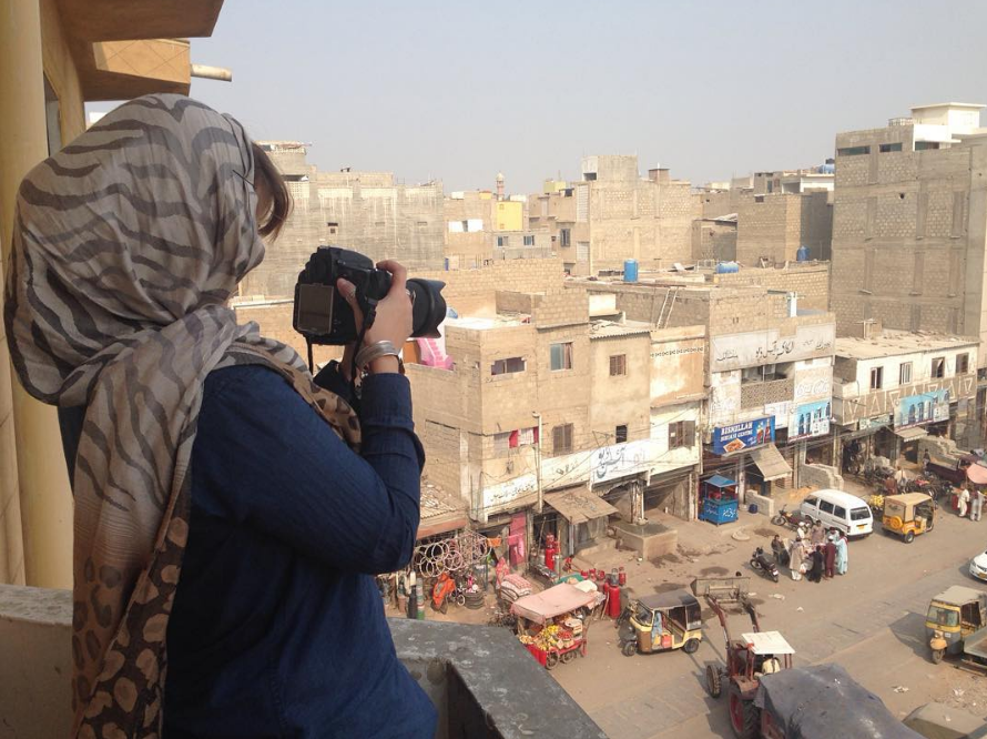 Filming from a balcony in Karachi