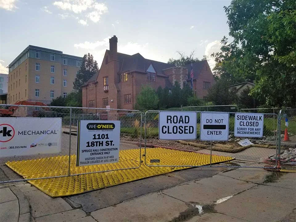 FODS_SchoolOfMinesConstructionEntrance_plasticYellowMats_constructionExit_mudMats_stabilizedConstructionEntrance.jpg