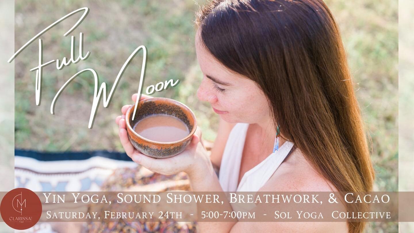 Full Moon Yin Yoga, Sound Shower, Breathwork, and Cacao
&zwnj;
Under the illuminating glow of the Virgo Full Moon, join Clarissa Mae @clarissa_mae_ for an evening of holistic rejuvenation at Sol Yoga Collective. We will begin our journey with ceremon