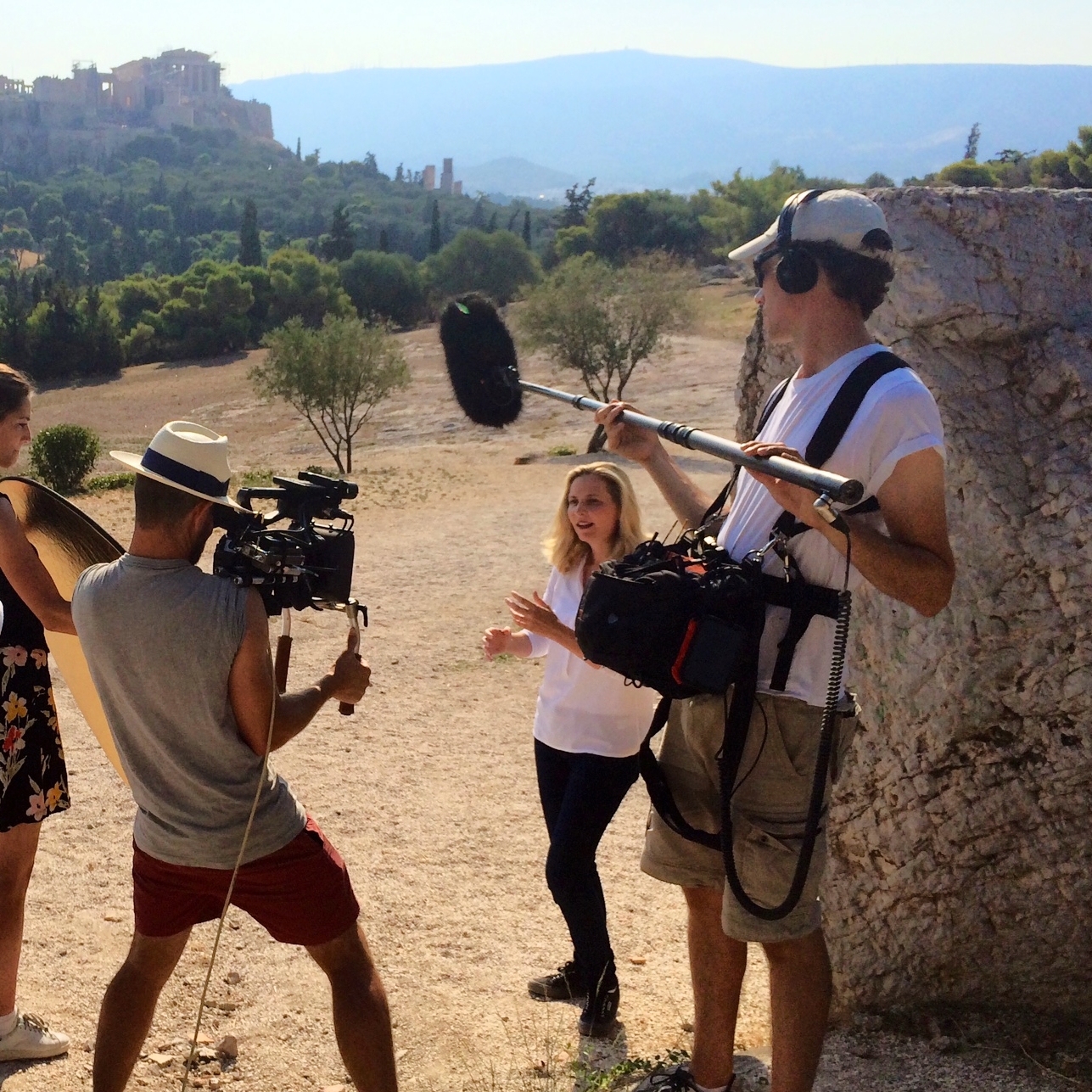 Filming on Pnyx Hill in Athens