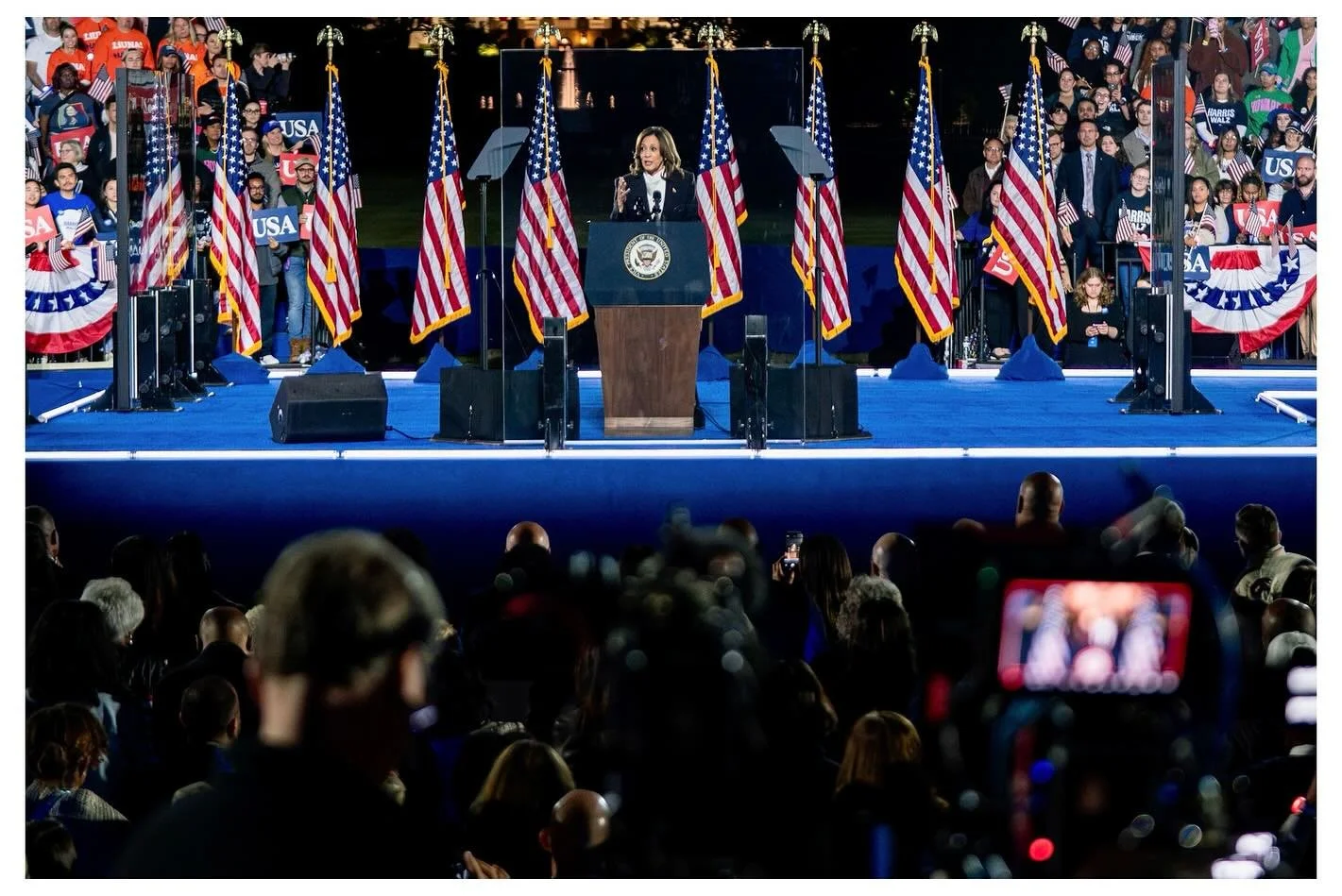 Vice President and Democratic presidential nominee Kamala Harris delivers the final major address of her campaign one week before Election Day in the Ellipse outside the White House in Washington, DC on Tuesday, October 29, 2024. @upi