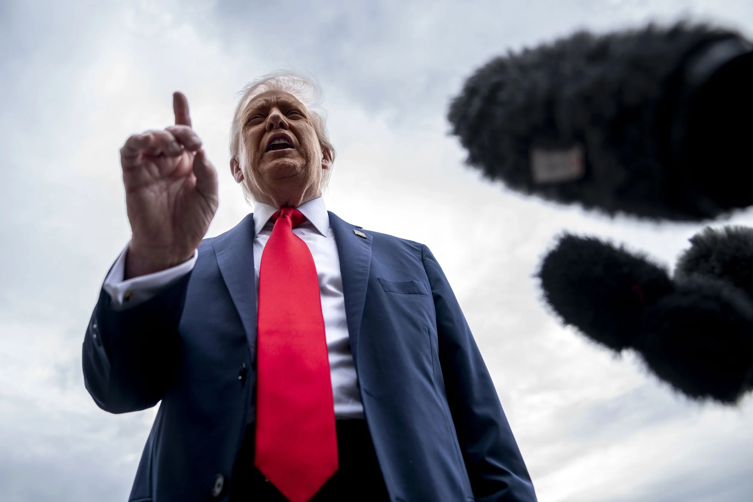  President Donald Trump speaks with reporters before departing for the United Kingdom on Tuesday, September 16, 2025. 