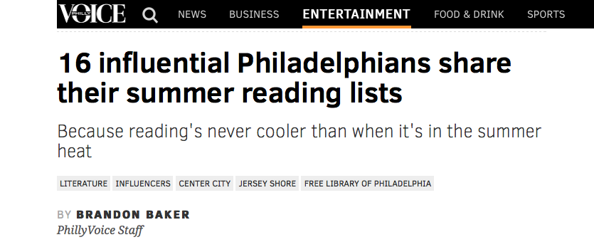 My Summer Reading List, featured in PhillyVoice