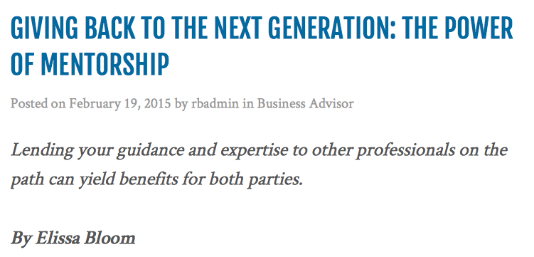 "Giving Back to the Next Generation" by Elissa Bloom