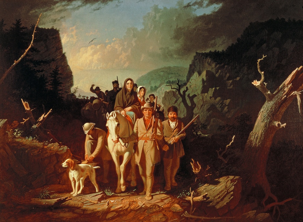 Daniel Boone escorting settlers through the Cumberland Gap, by George Caleb Bingham (1811-1879) embodies some of the essence of America the Beautiful.