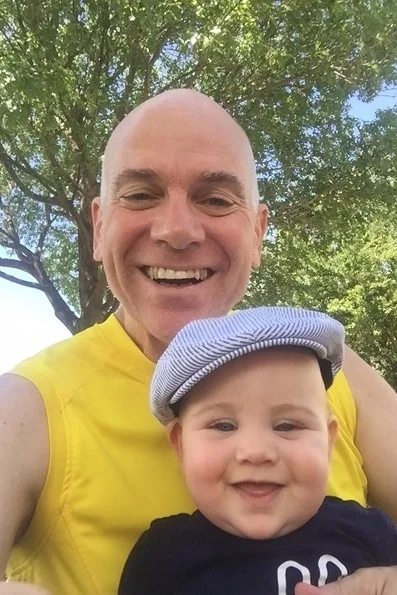 Me and my grandson from Russia, Zachary Lewisovich Purcell smiling yesterday.