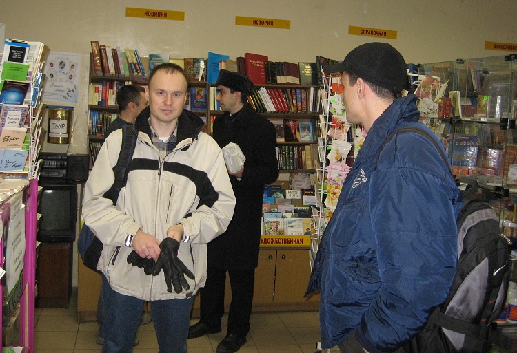 Seminary students in the Christian bookstore buying more books for seminary library.