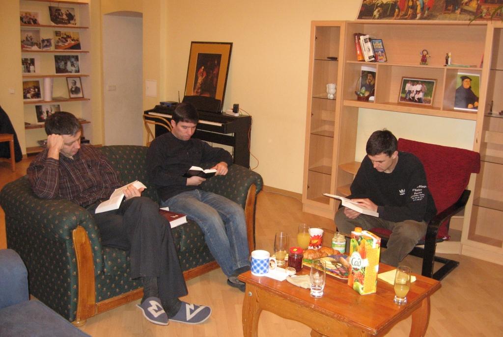 Early morning Bible Study for men in the seminary.