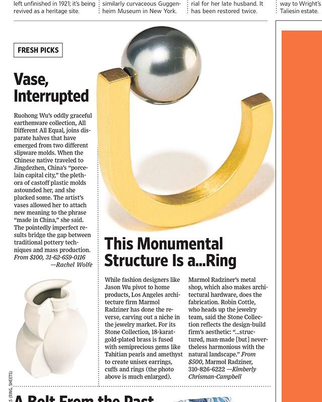 In case you missed Marmol Radziner Jewelry in this weekend&rsquo;s Wall Street Journal Off Duty section, our 18k gold-plated J-ring with Tahitian pearl was among @wsjoffduty&rsquo;s &lsquo;Fresh Picks.&rsquo; Thank you @chrismancampbell @fmrphoto.

C