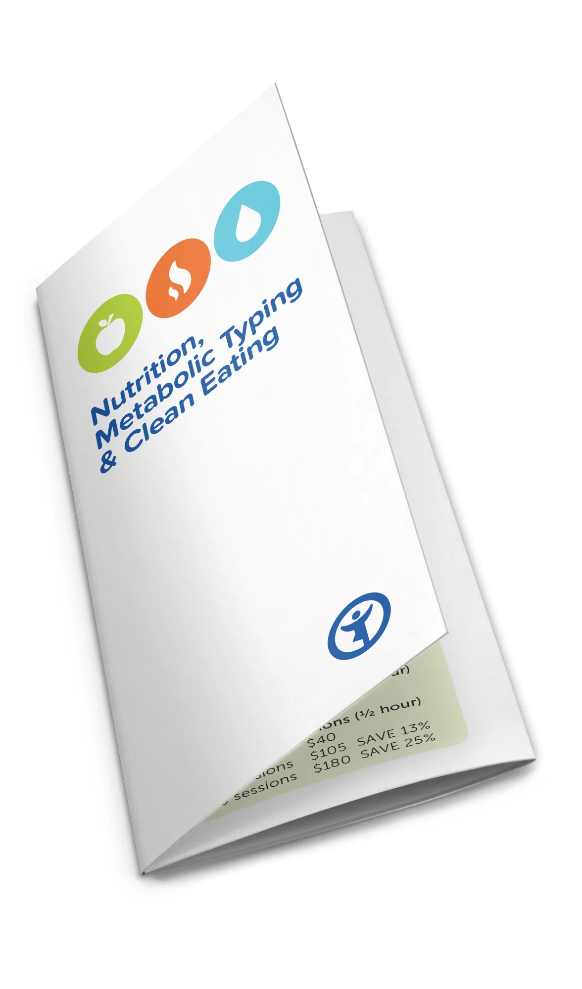 The brochure uses bold colors and simple symbols to organize complex information.
