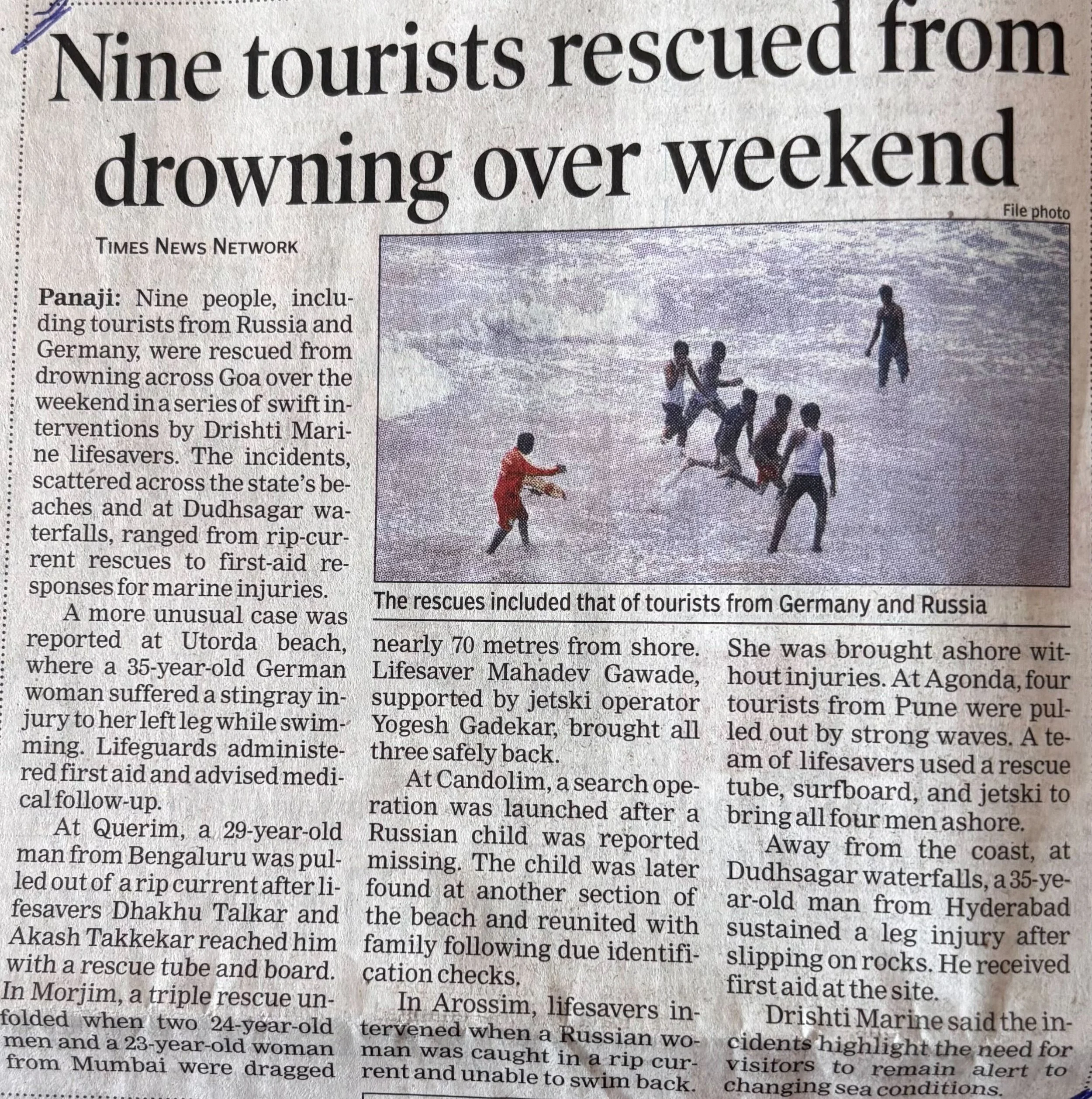 9 Tourists rescued from drowning over weekend