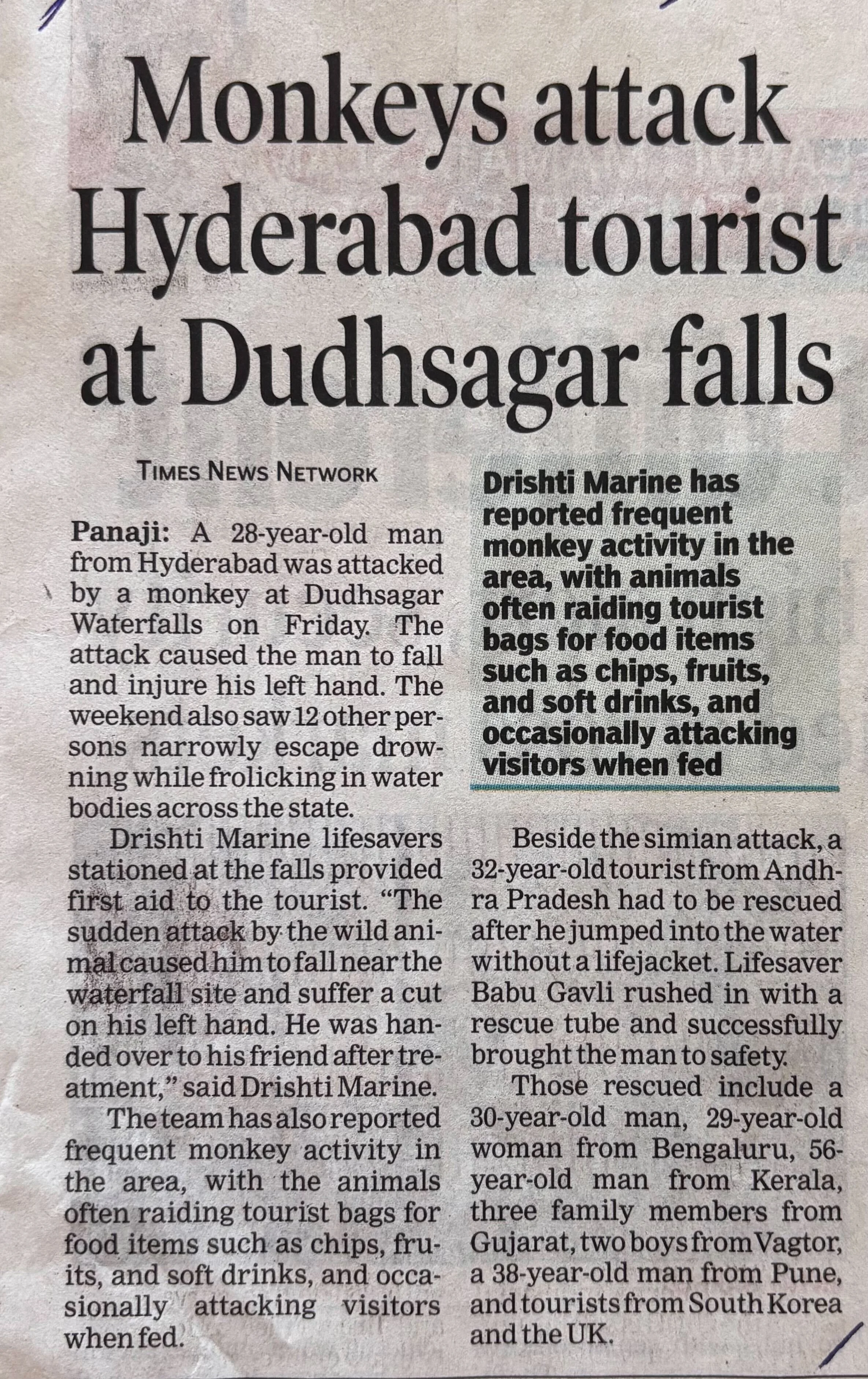 Monkeys Attack Hyderabad Tourist at Dudhsagar Falls