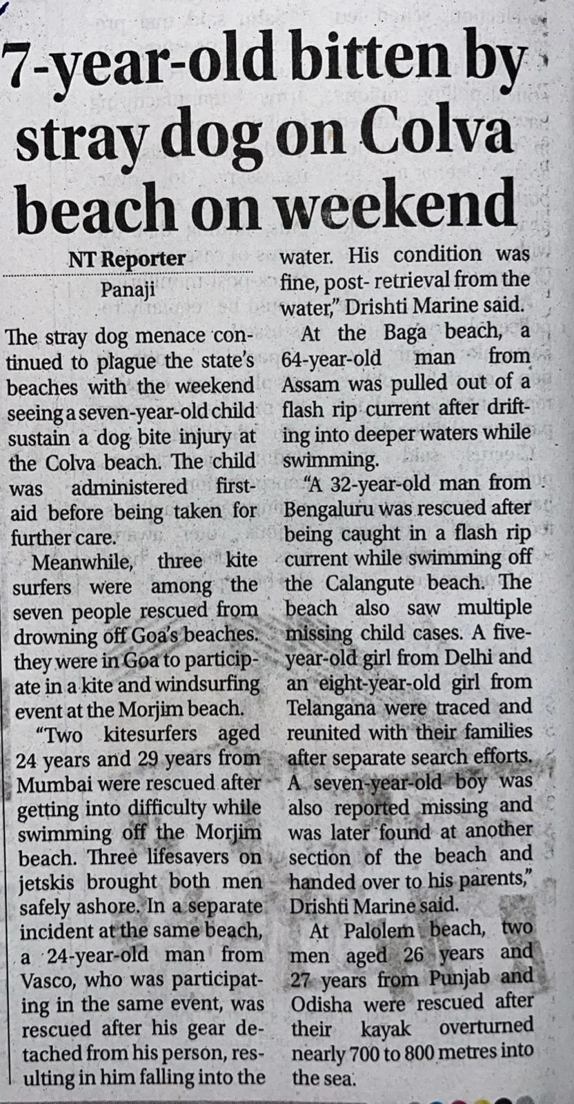 7 year old bitten by stray dog