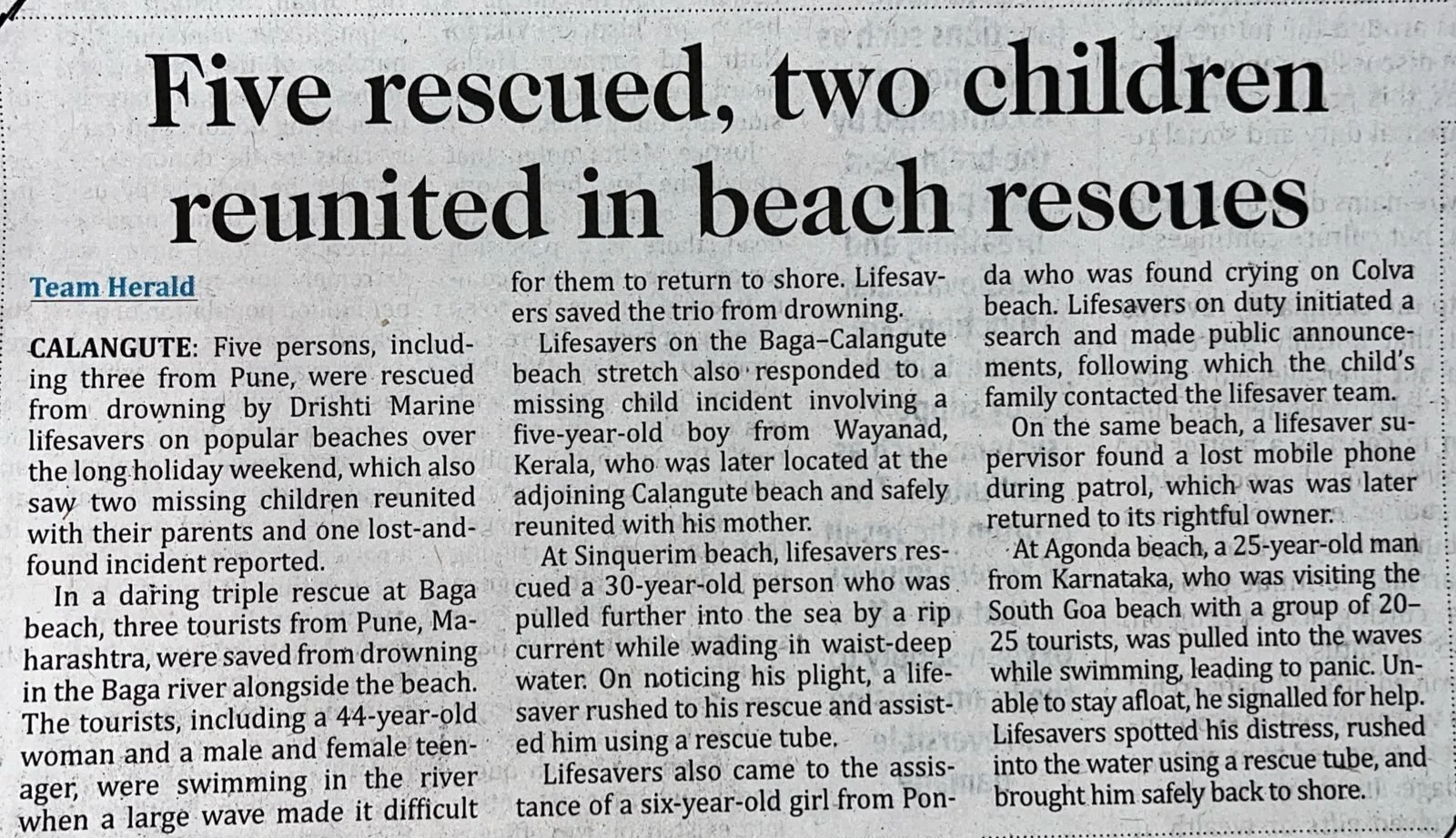 Five rescued, two children reunited in beach rescues